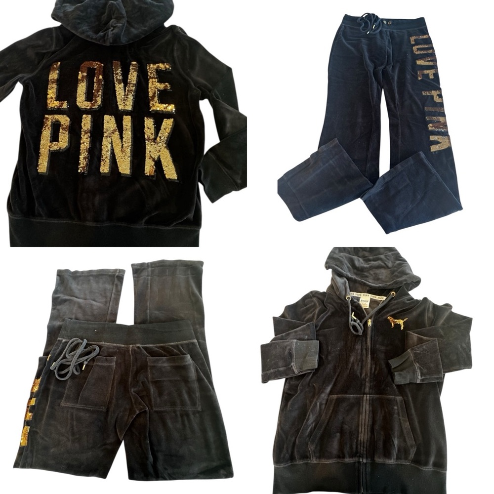 Vintage Y2K Victoria’s Secret PINK Velour Sequin Tracksuit Set Medium